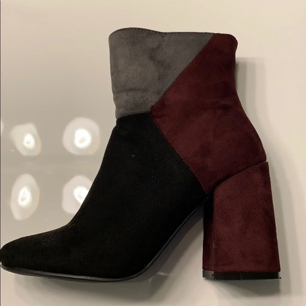 DSW maroon vegan suede color block heeled boots size 7